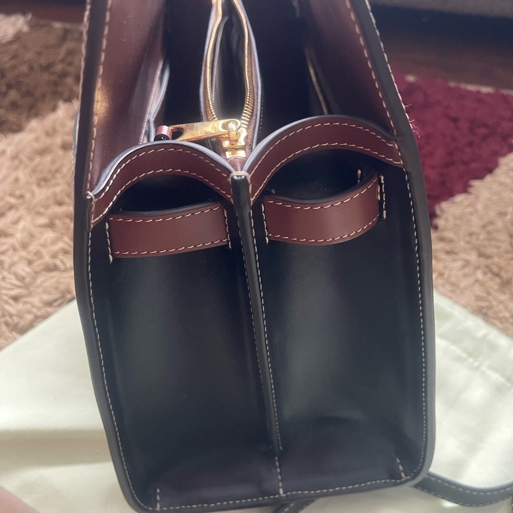 Burberry Title Vintage Check Leather Satchel Black Brown - Picture 8 of 15